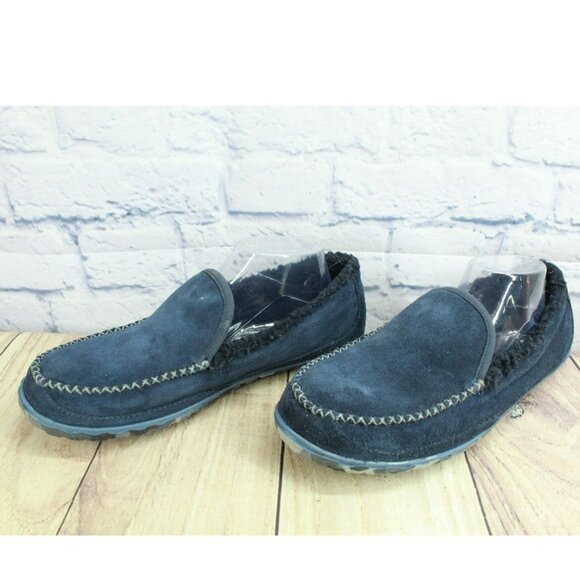 LL Bean Blue Suede Slip On Fleece Lined Mountain Moccasin Slippers Size 10 M - Picture 2 of 9